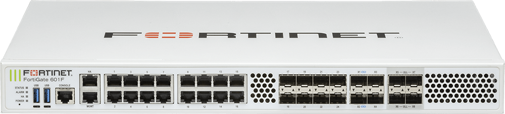 Genuine Fortinet FortiGate 601F product image. Model selection follows assessment.