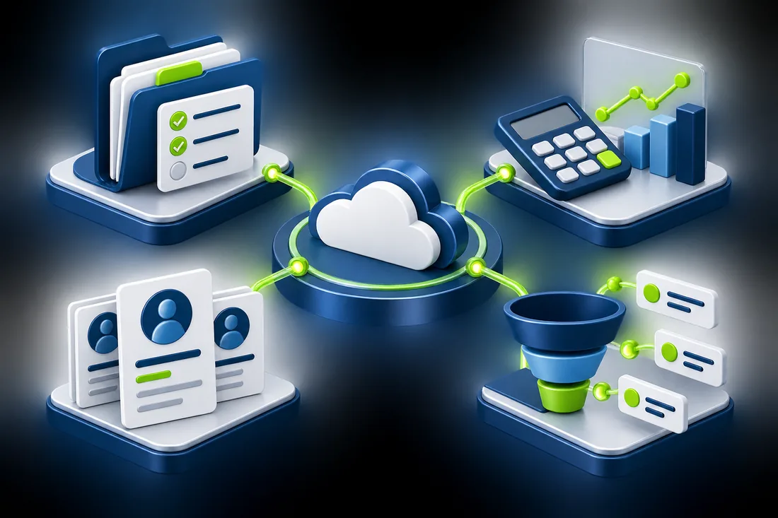 Jovien Business Suite connecting job management, finance, HR and the sales pipeline in one cloud system